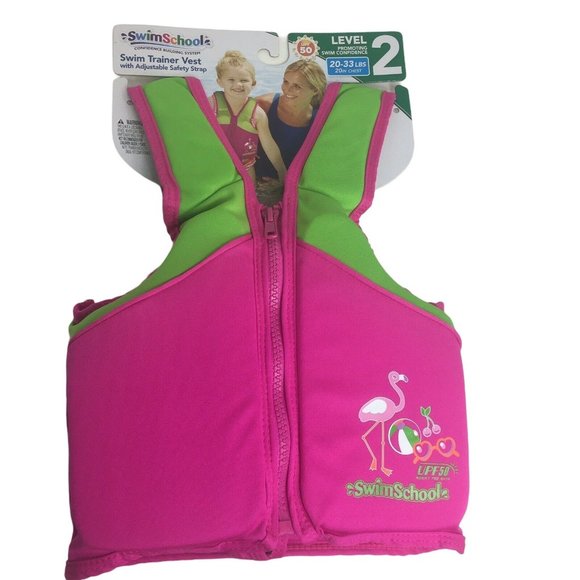 Swim School Swim Training Vest Level 2 UPF 50 20-33 LBS 20" Chest Flamingo New - Picture 1 of 12